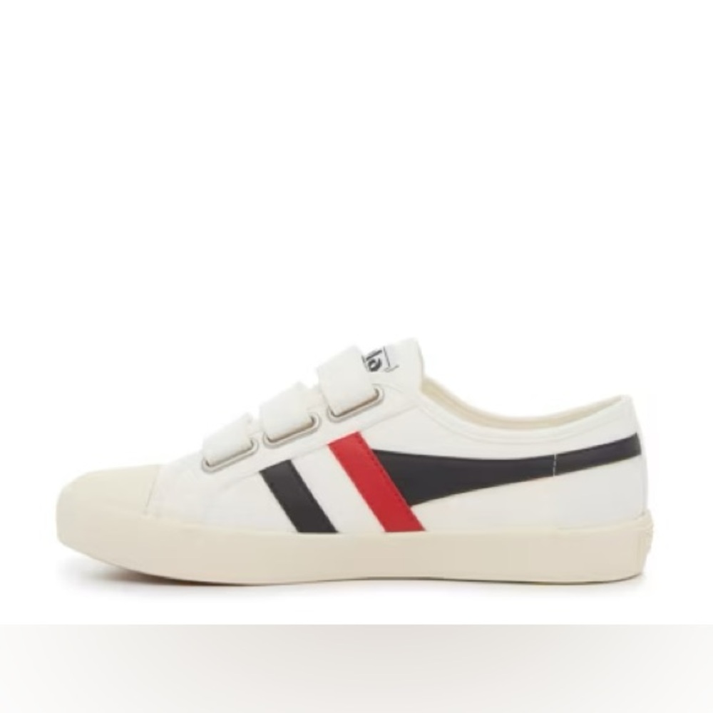 NEW Gola | Navy & Red Striped White Velcro Neutral Canvas Sneakers - Picture 3 of 4